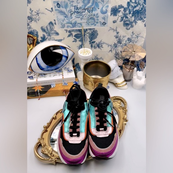 🆕 KURT GEIGER LONDON 🧿 NWOT Kensington Low-Top Sneaker - Metal Comb - Sz 6 - Picture 2 of 15